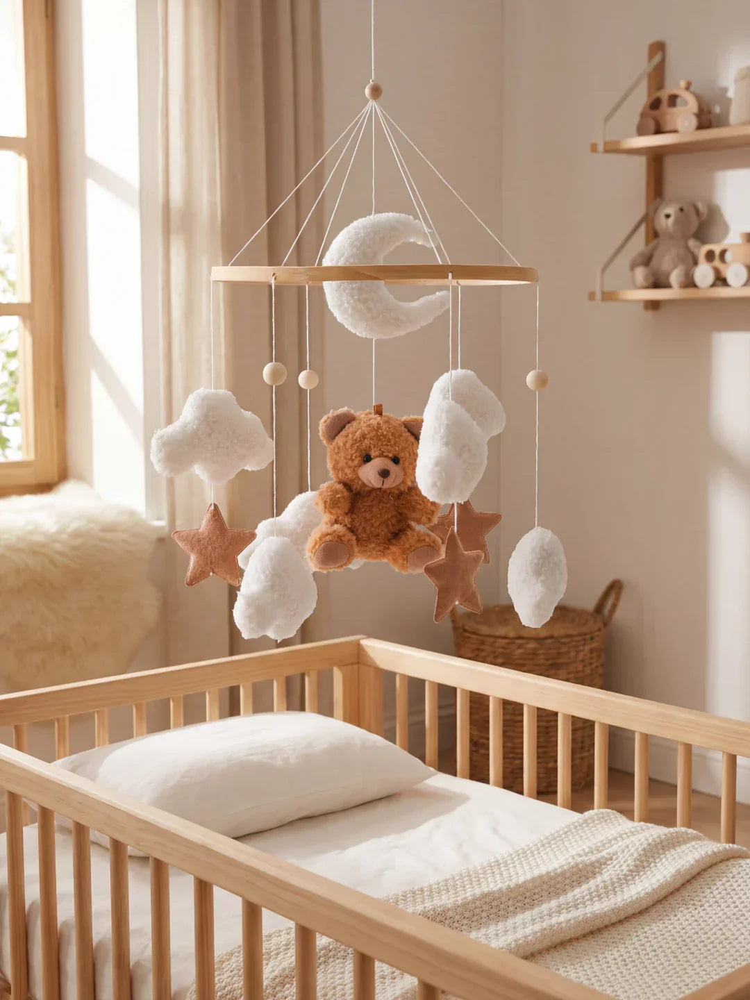 Minimalist Wooden Baby Crib Mobile with Arm