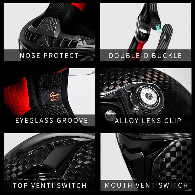 Riders Carbon Fiber Helmet, Lightweight Full Face Design, DOT ECE Approved