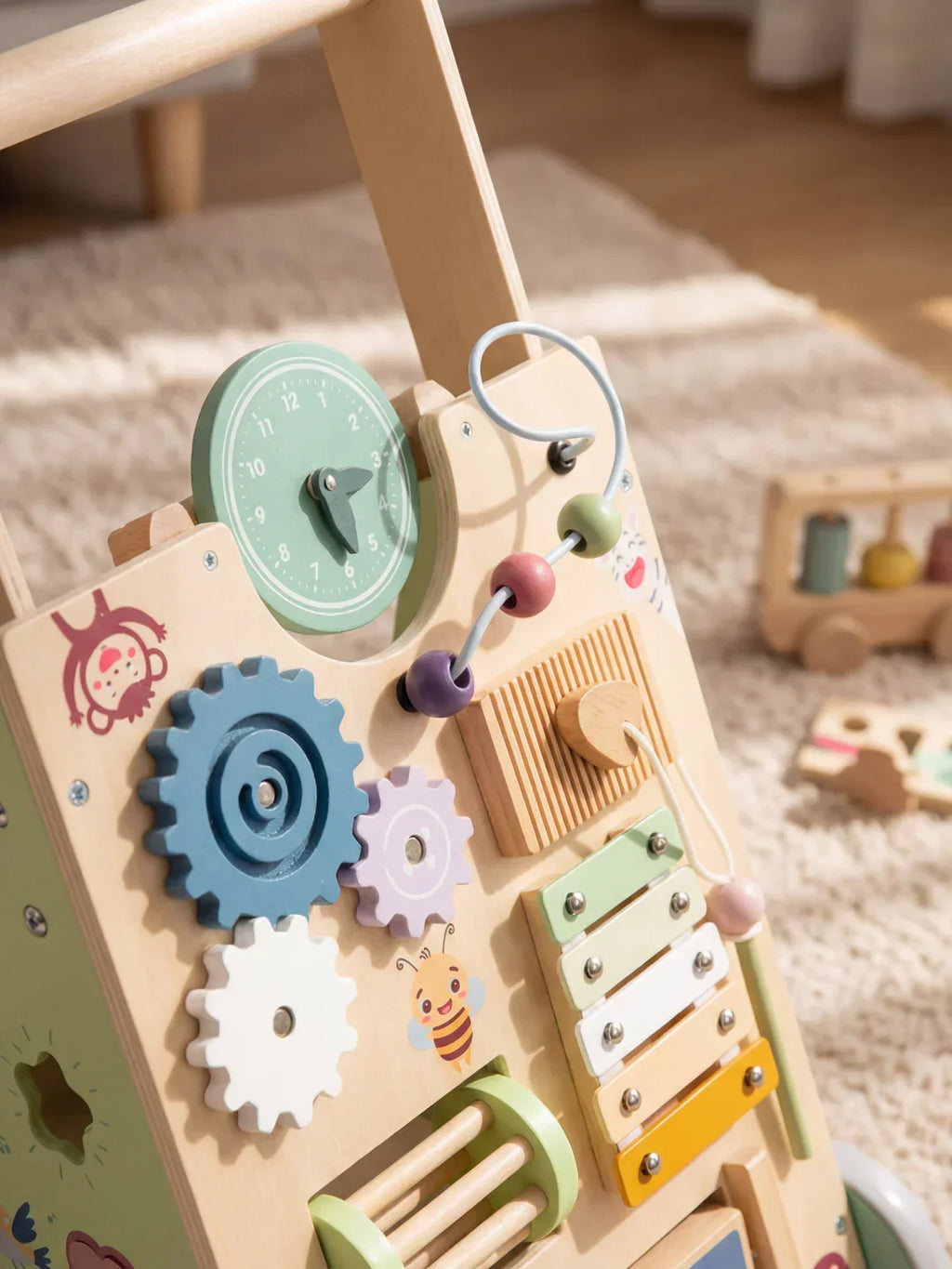 Premium Wooden Activity Walker for First Steps, Sensory Play, and Early Learning