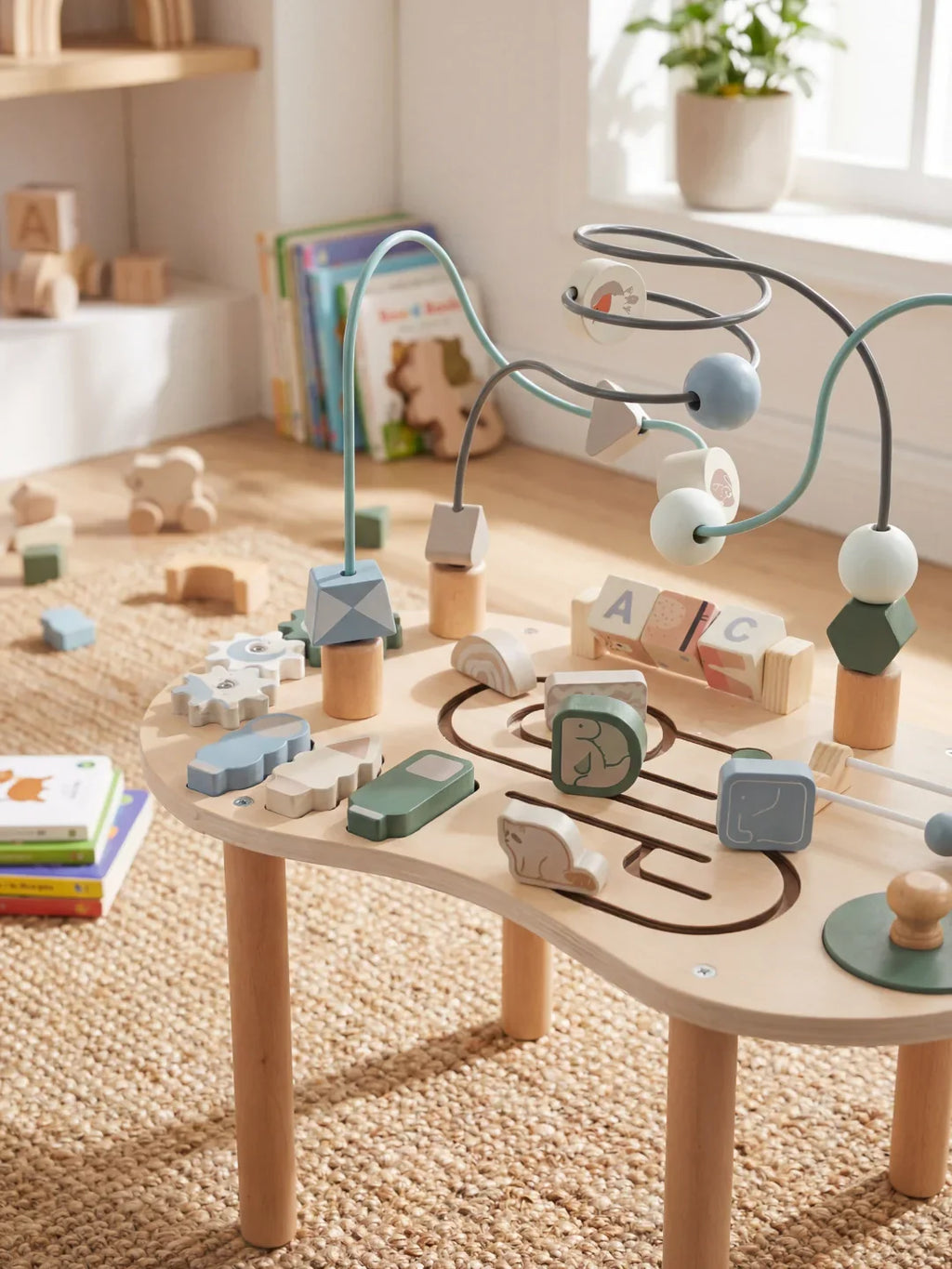 Multi-Activity Wooden Play Table for Toddler Exploration