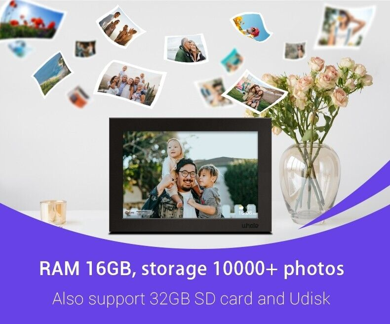 10,1-tommer WiFi-fotoframe med 1080p touchskærm til familier