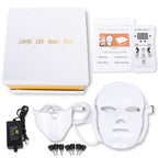 Máscara de terapia de luz LED roja de siete colores para cara y cuello con brillo de spa