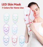 Máscara de terapia de luz LED roja de siete colores para cara y cuello con brillo de spa