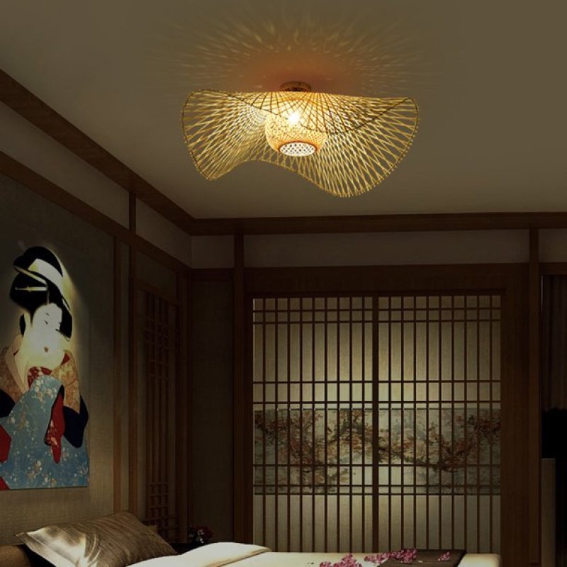 Nokari Rattan Boho Taklampa med japansk stil och varm glöd
