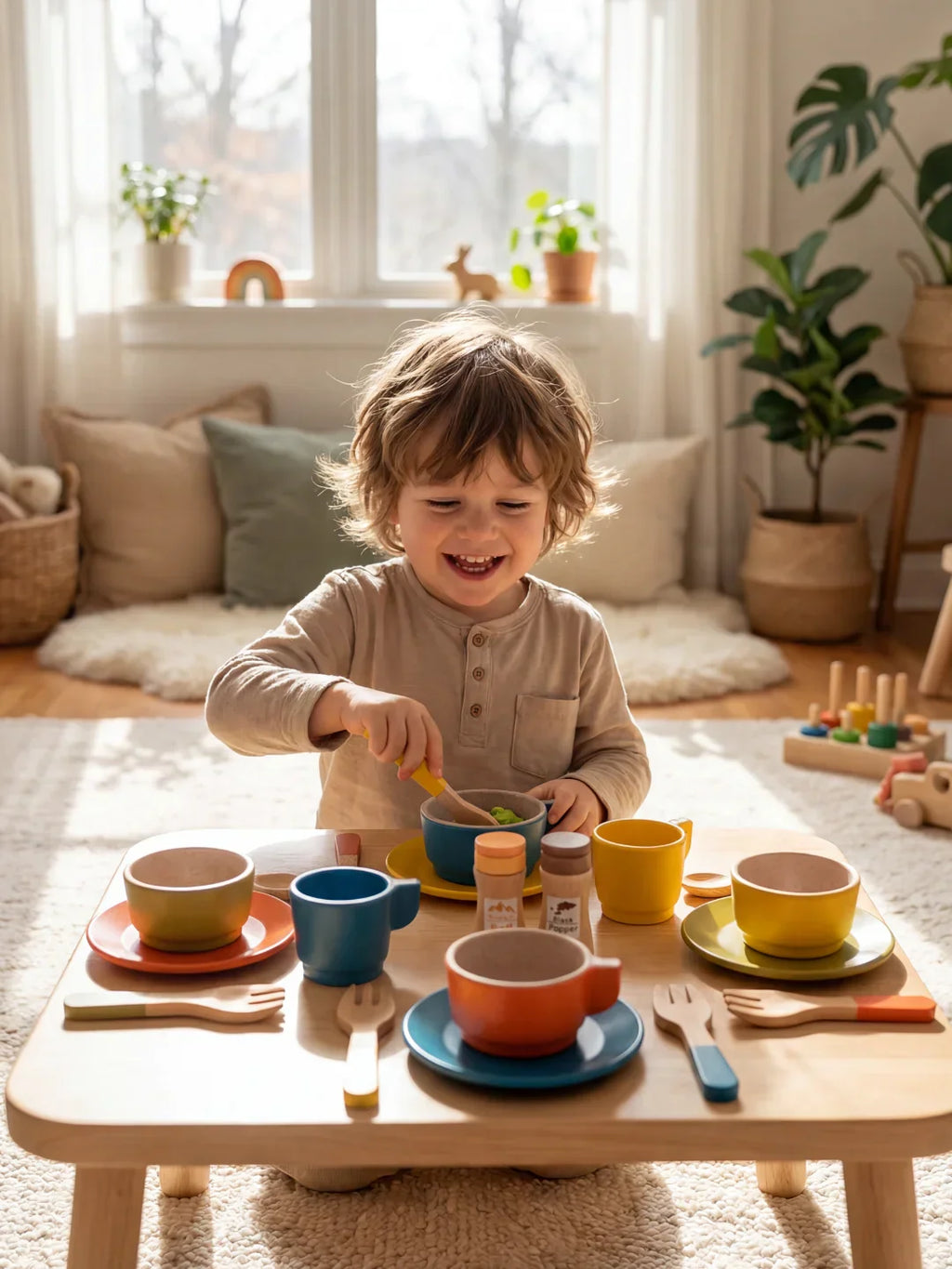 Set Makan Malam Mainan Berpura-pura Kayu untuk Bayi dan Kanak-kanak Kecil