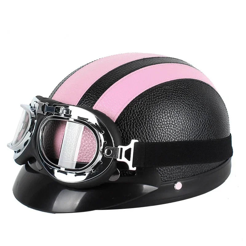 Harley Riders Vintage Połyskowy Kask Półotwarty z Szybkozamykaczem