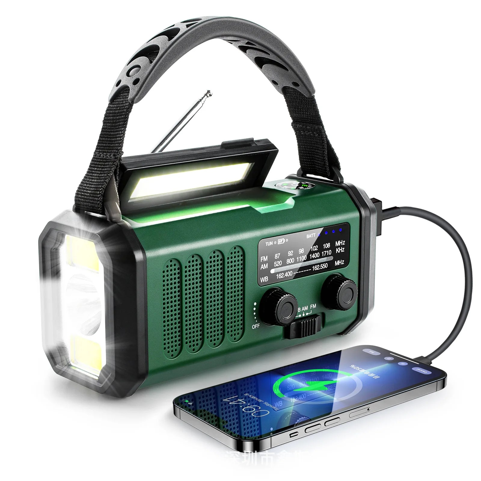Radio de emergencia solar con manivela SolioGuard y banco de baterías NOAA