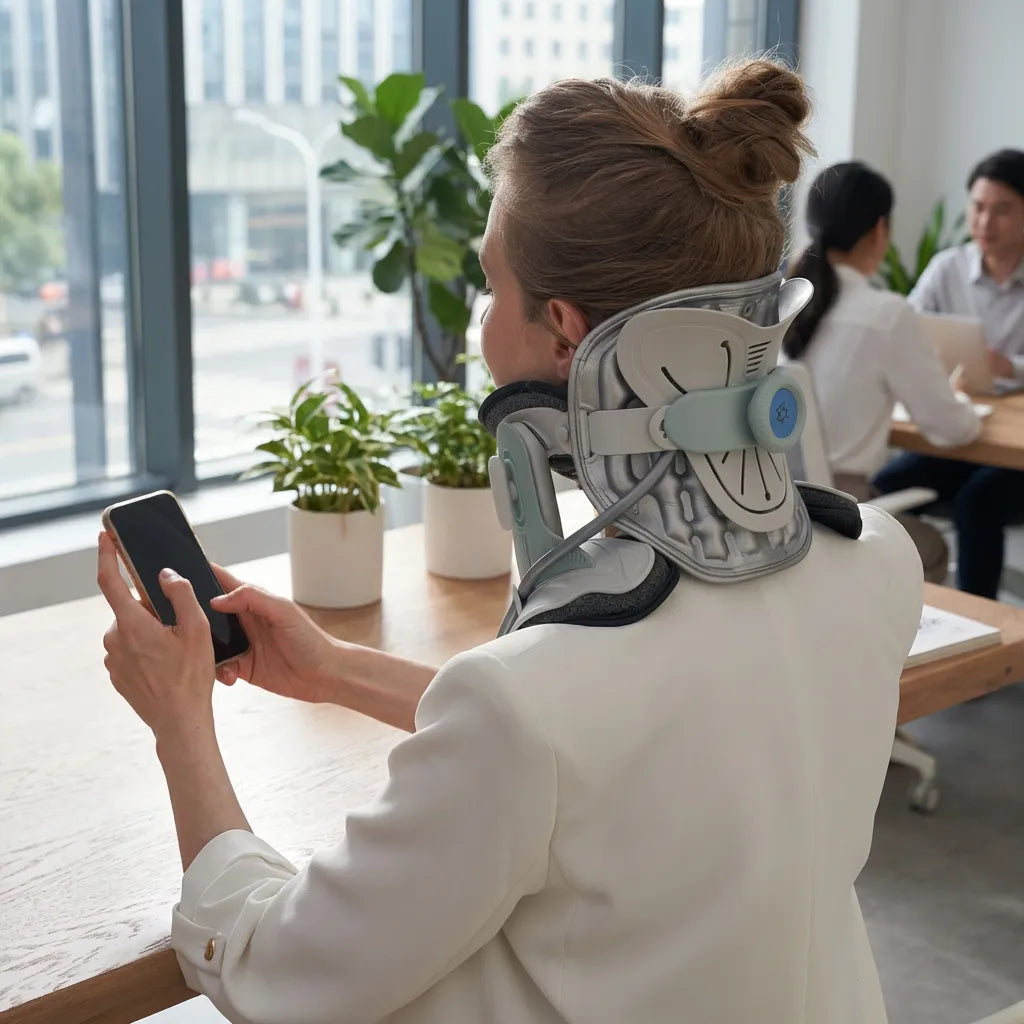 Collar Inflable para Cuello con Sistema de Aire de Ocho Cámaras y Estiramiento Ergonómico de 26 Grados