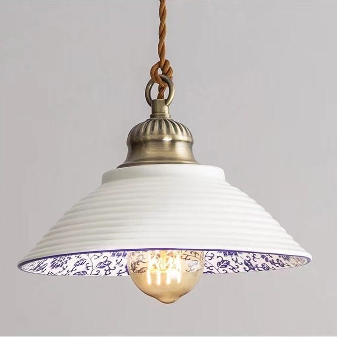 Lisboa Ceiling Pendant With Ceramic Shade In Tile Motif From Portugal, Bulb Included