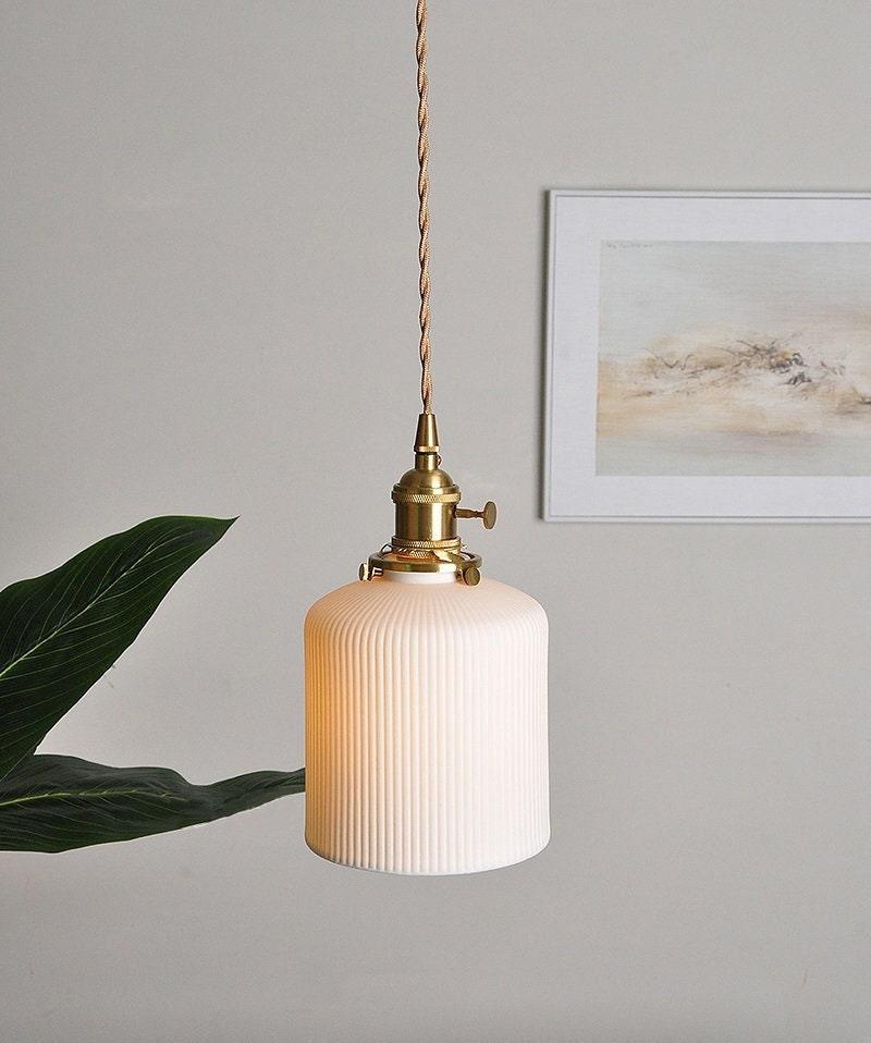 Luz pendente de cerâmica estilo japonês Hanaori com lâmpada LED