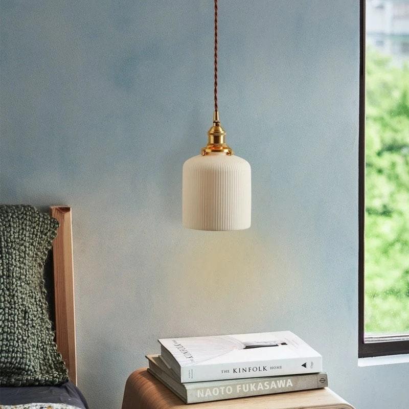 Luz pendente de cerâmica estilo japonês Hanaori com lâmpada LED