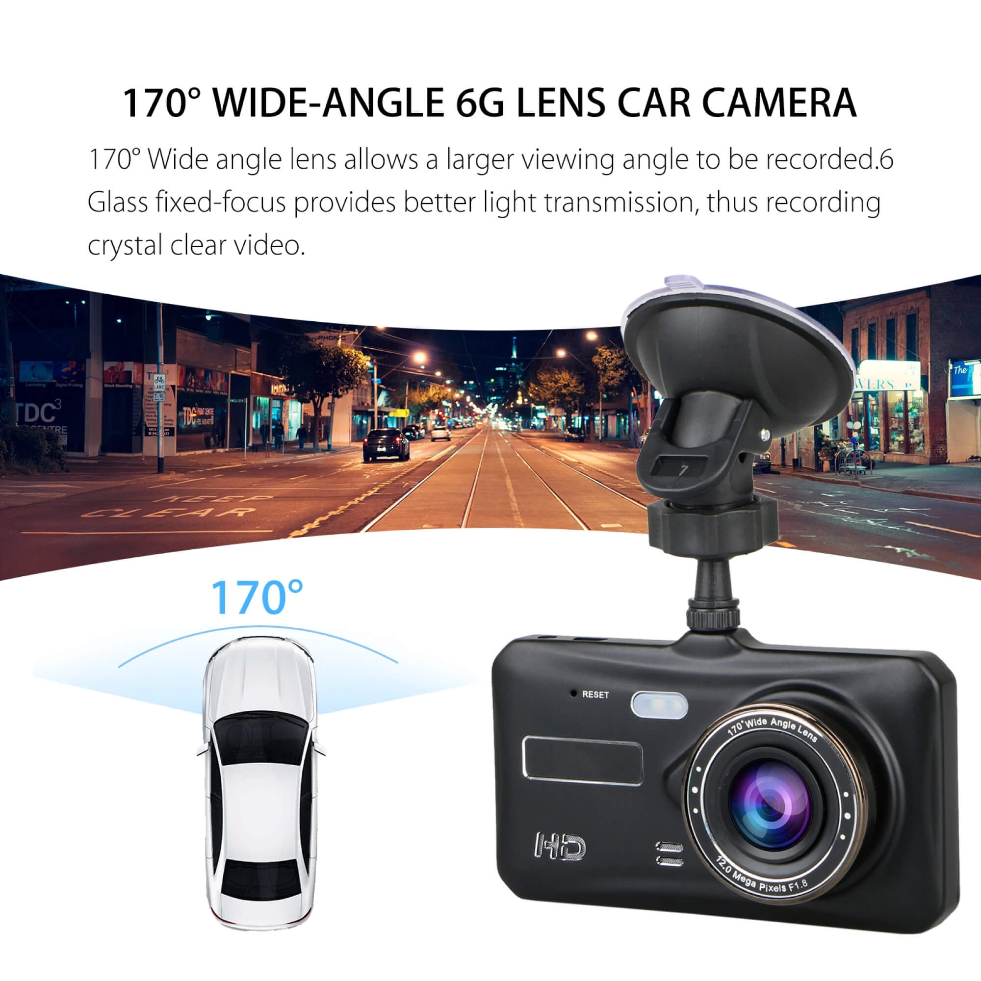 Wireless Twin Dash Cam With Front Or Rear View, 1080p, 4-Inch LCD