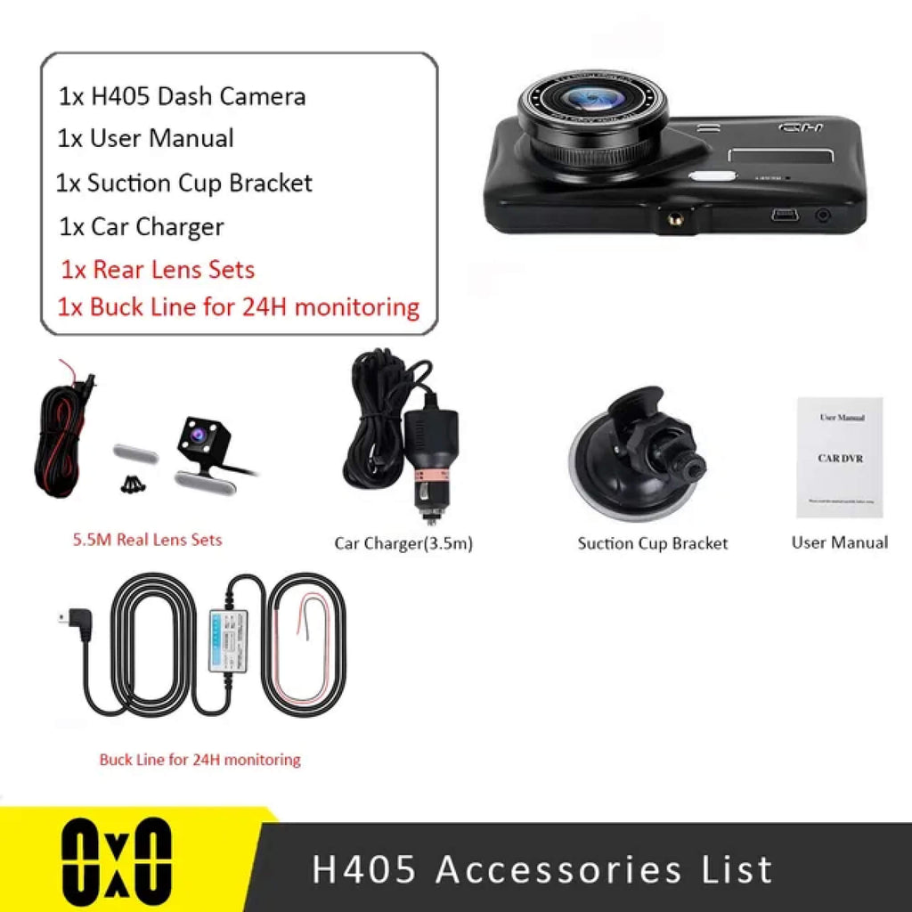 Wireless Twin Dash Cam With Front Or Rear View, 1080p, 4-Inch LCD