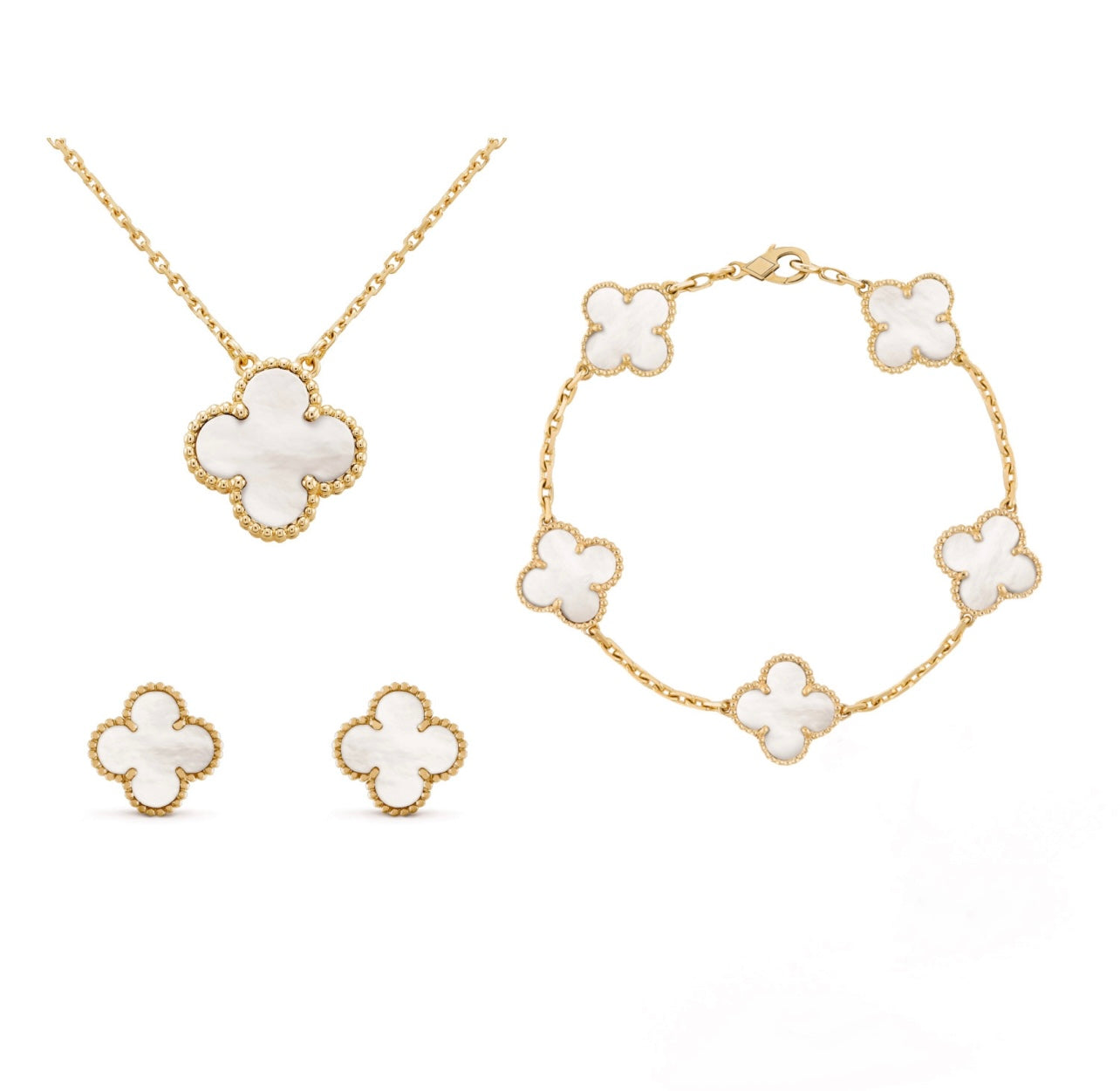 Set de bijuterii Nova Amber Clover din trei piese cu colier, brățară și cercei