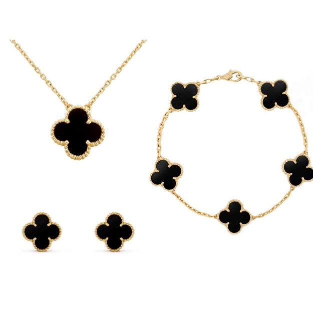Set de bijuterii Nova Amber Clover din trei piese cu colier, brățară și cercei