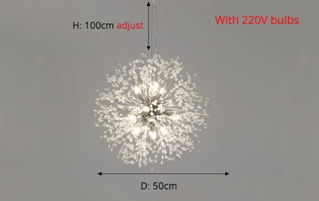 Lampada a sospensione Asterra Crystal Dandelion con pendente a soffitto, lampada moderna