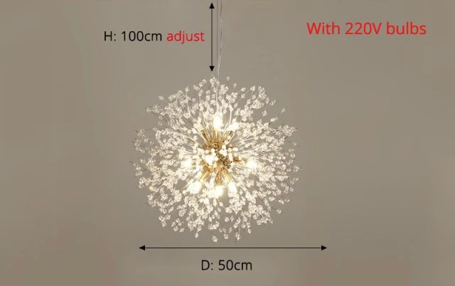 Lampada a sospensione Asterra Crystal Dandelion con pendente a soffitto, lampada moderna