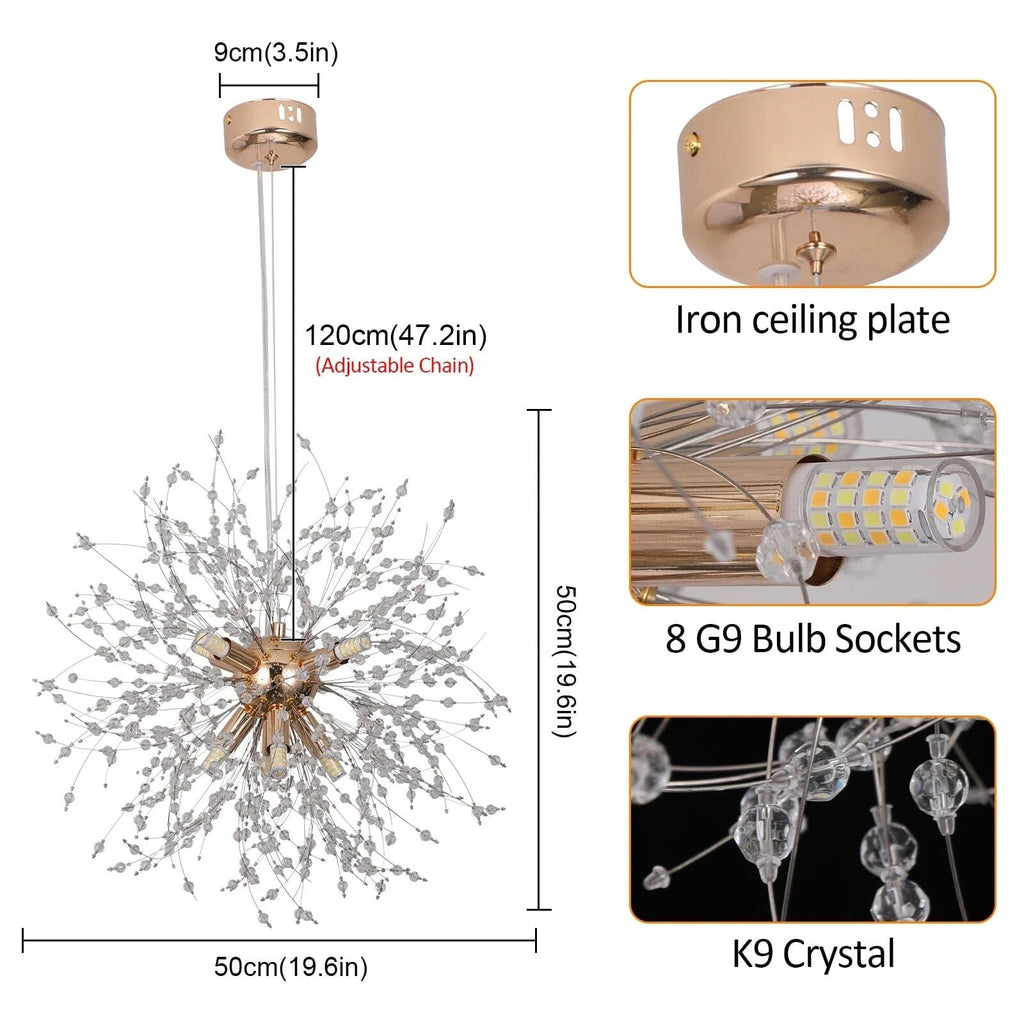 Lampada a sospensione Asterra Crystal Dandelion con pendente a soffitto, lampada moderna