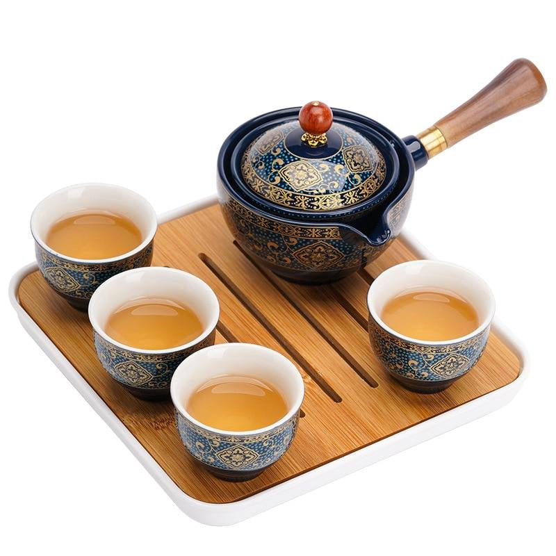 Japanese Ceramic Teapot Set With Rotating Design For Gongfu Tea Lovers