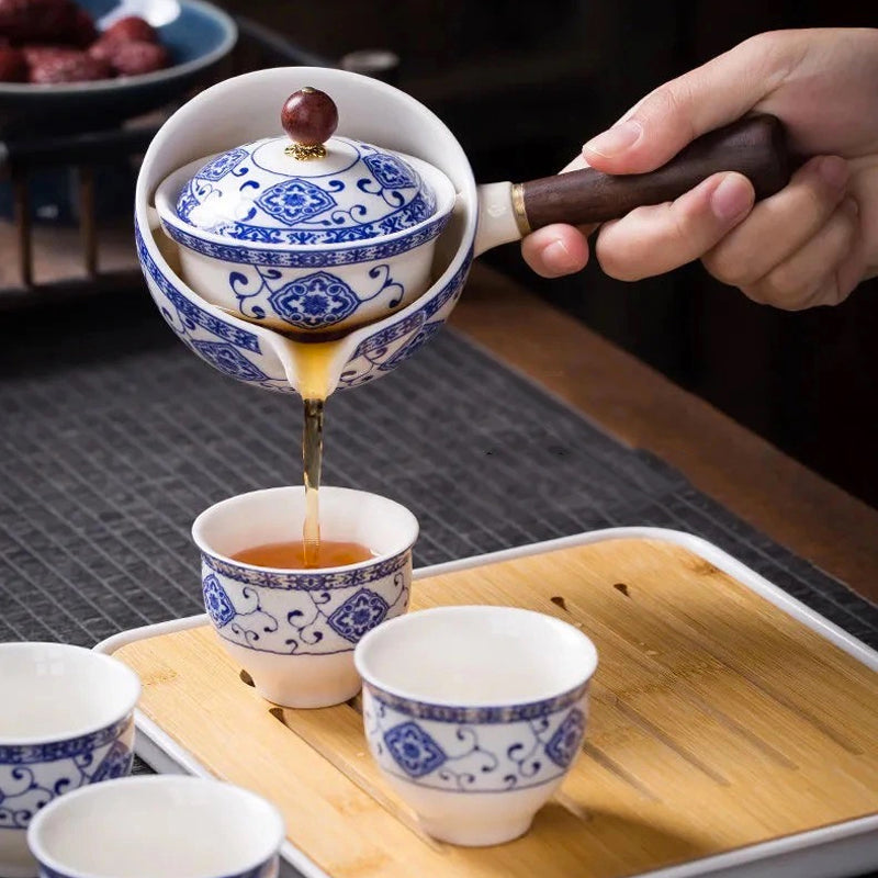 Japanese Ceramic Teapot Set With Rotating Design For Gongfu Tea Lovers