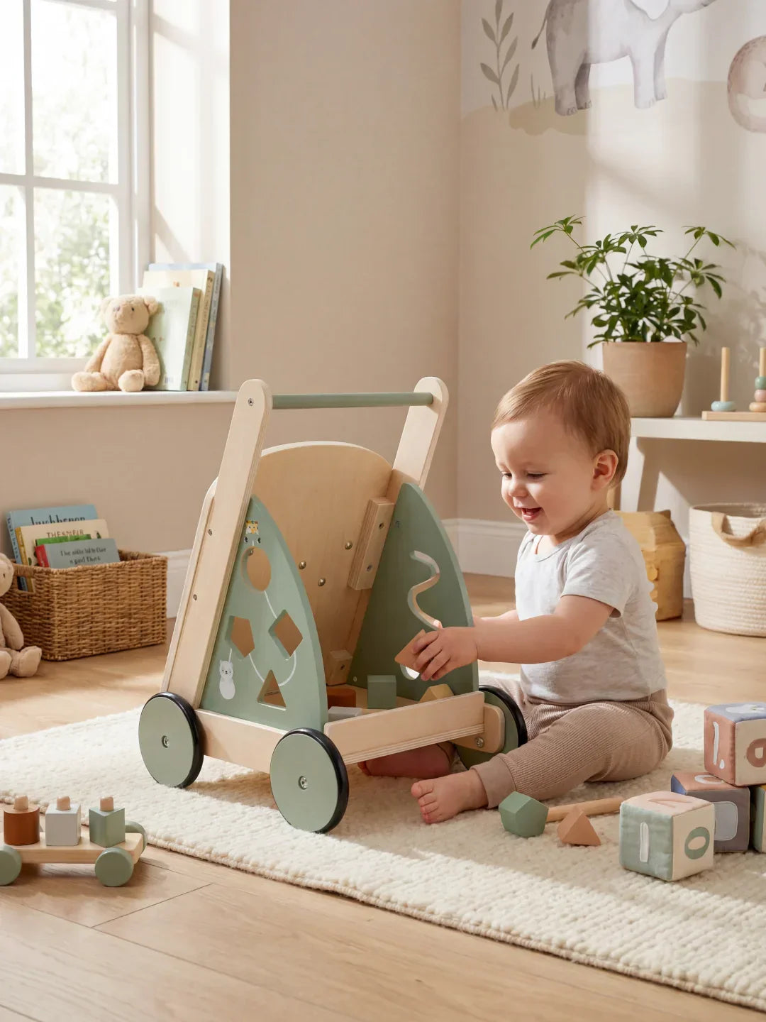 Compact Nordic Design Wooden Baby Walker