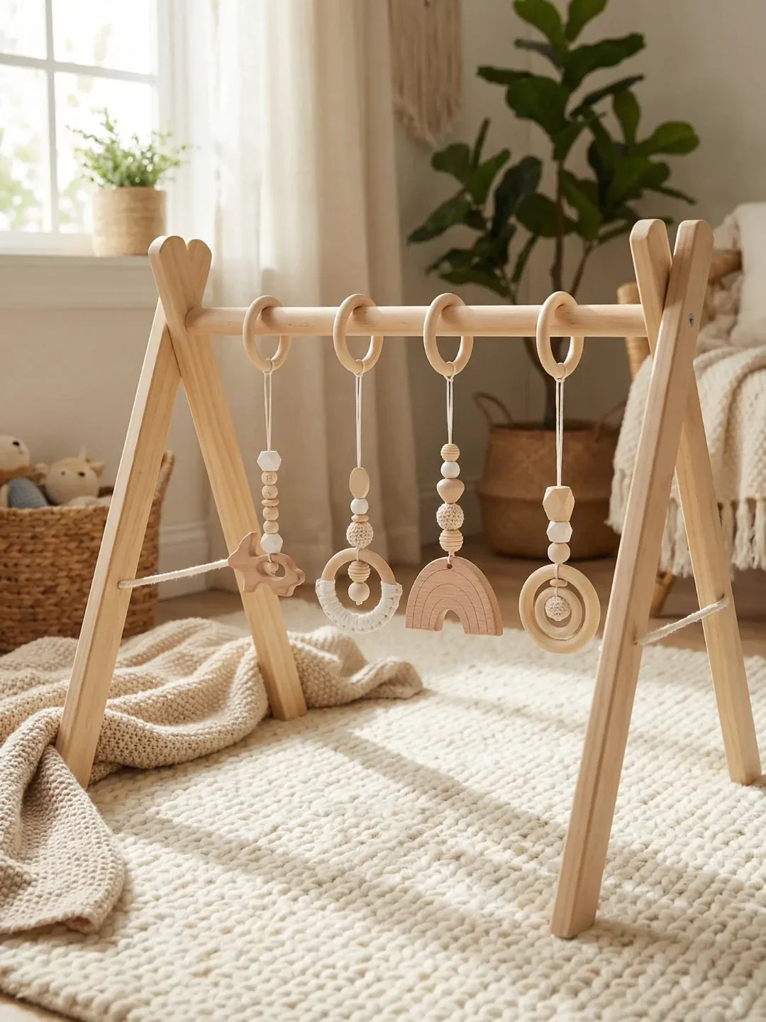 Set of 4 Wooden Baby Play Gym Toys