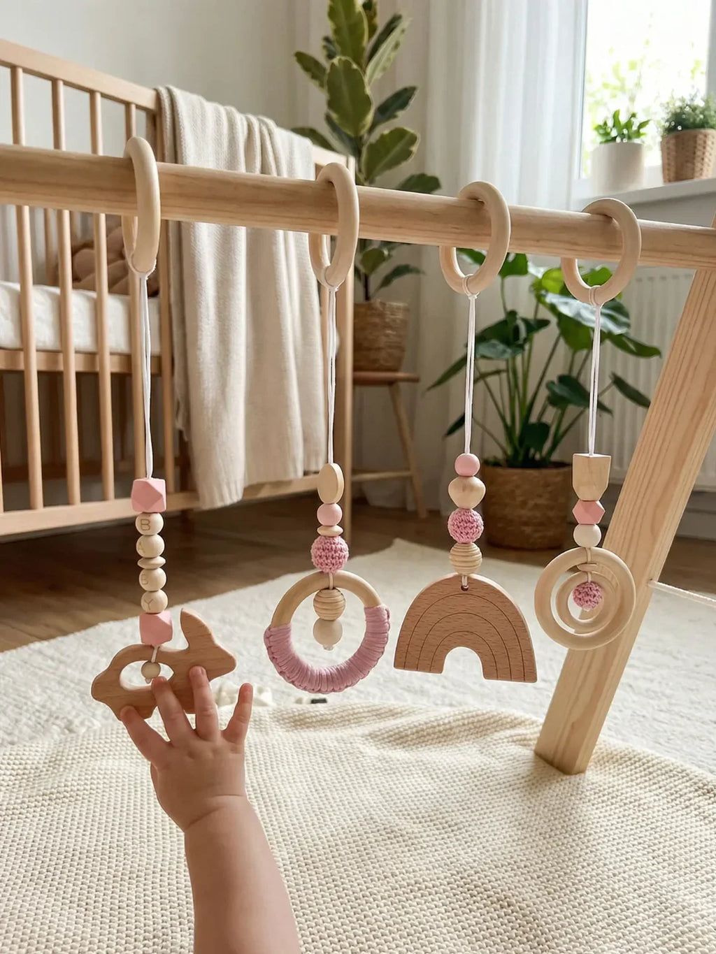 Set of 4 Wooden Baby Play Gym Toys
