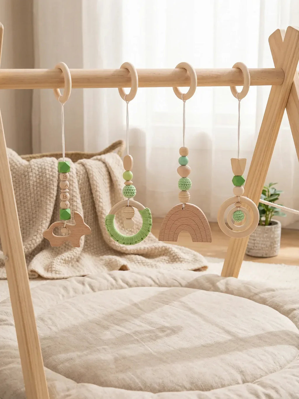Set of 4 Wooden Baby Play Gym Toys