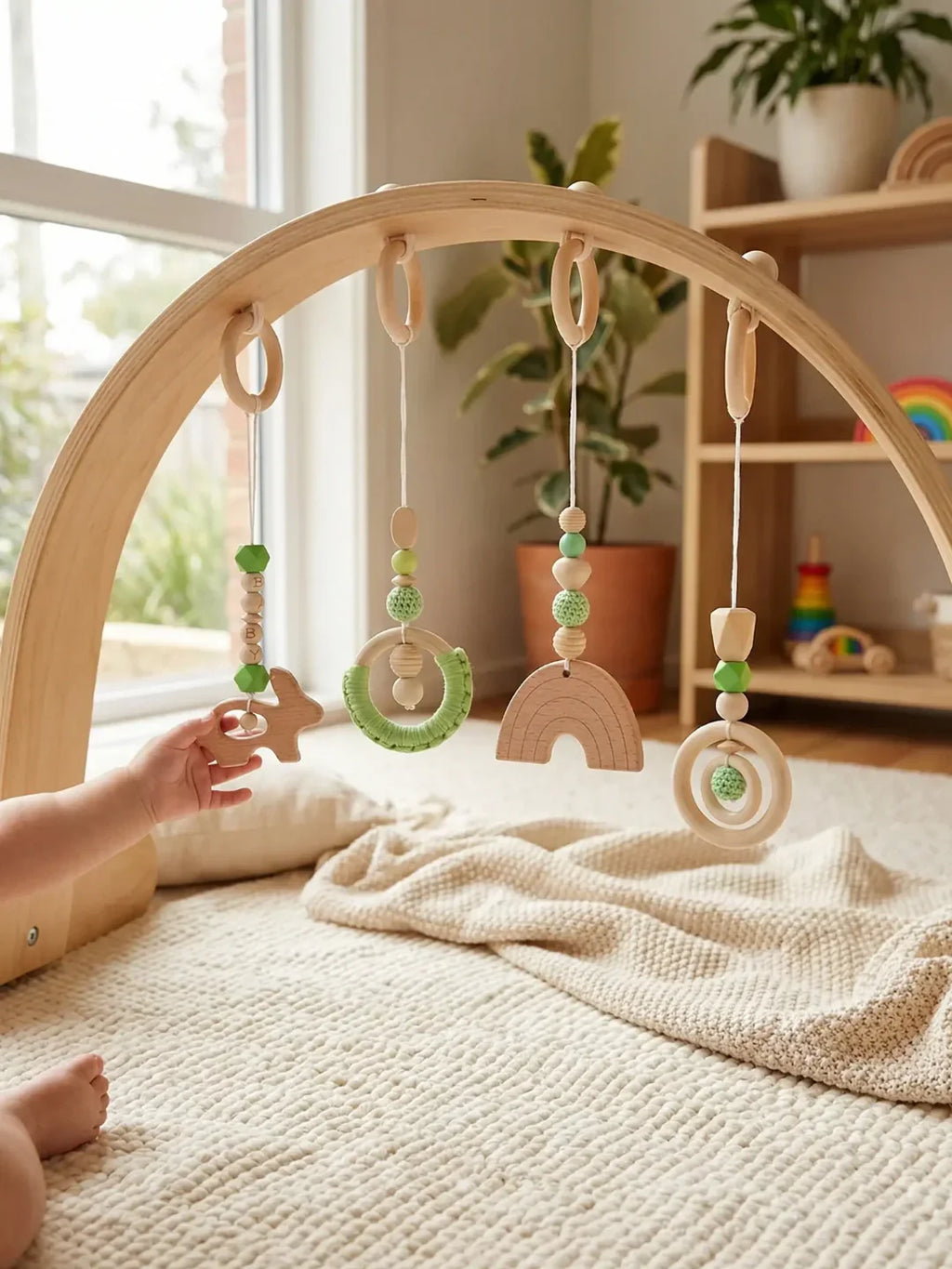 Set of 4 Wooden Baby Play Gym Toys