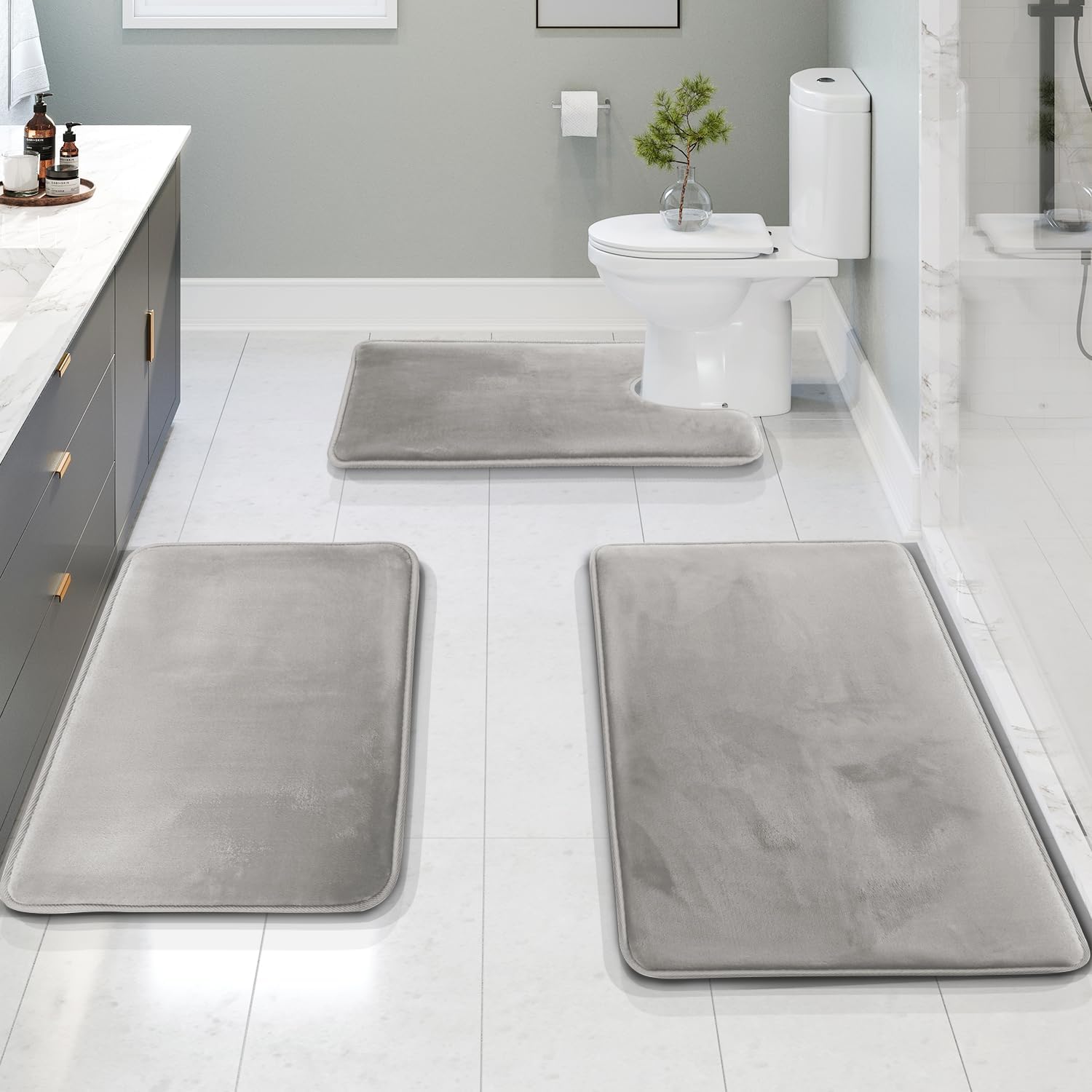 Set Tikar Mandi Buih Memori LuxeCloud Dengan Anti-Selip, 3-Keping