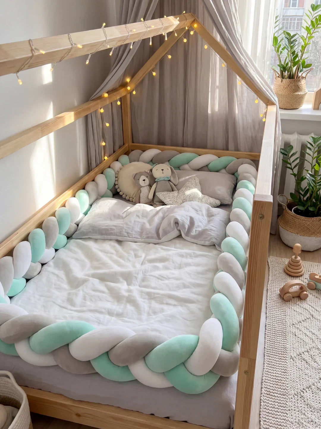 Terracotta Velvet Braided Baby Bed Bumper