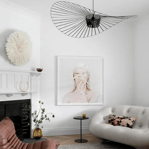 Vexaera Iron Frame Chandelier With Fabric Shade, Art Deco Inspired Lighting