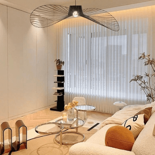 Vexaera Iron Frame Chandelier With Fabric Shade, Art Deco Inspired Lighting