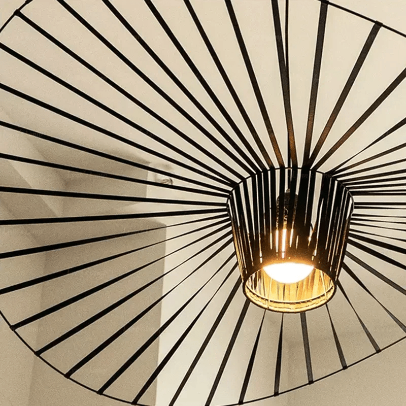Vexaera Iron Frame Chandelier With Fabric Shade, Art Deco Inspired Lighting