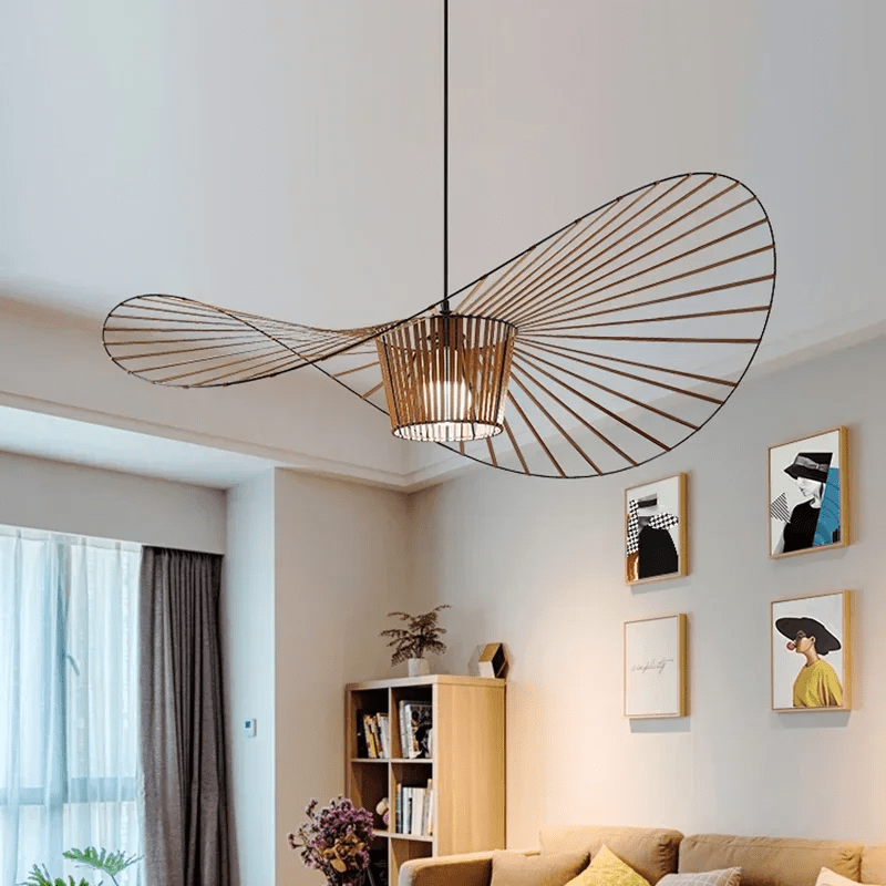 Vexaera Iron Frame Chandelier With Fabric Shade, Art Deco Inspired Lighting