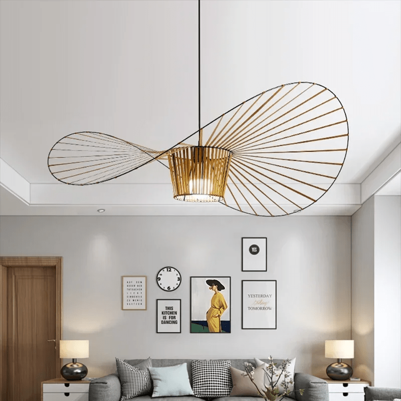 Vexaera Iron Frame Chandelier With Fabric Shade, Art Deco Inspired Lighting