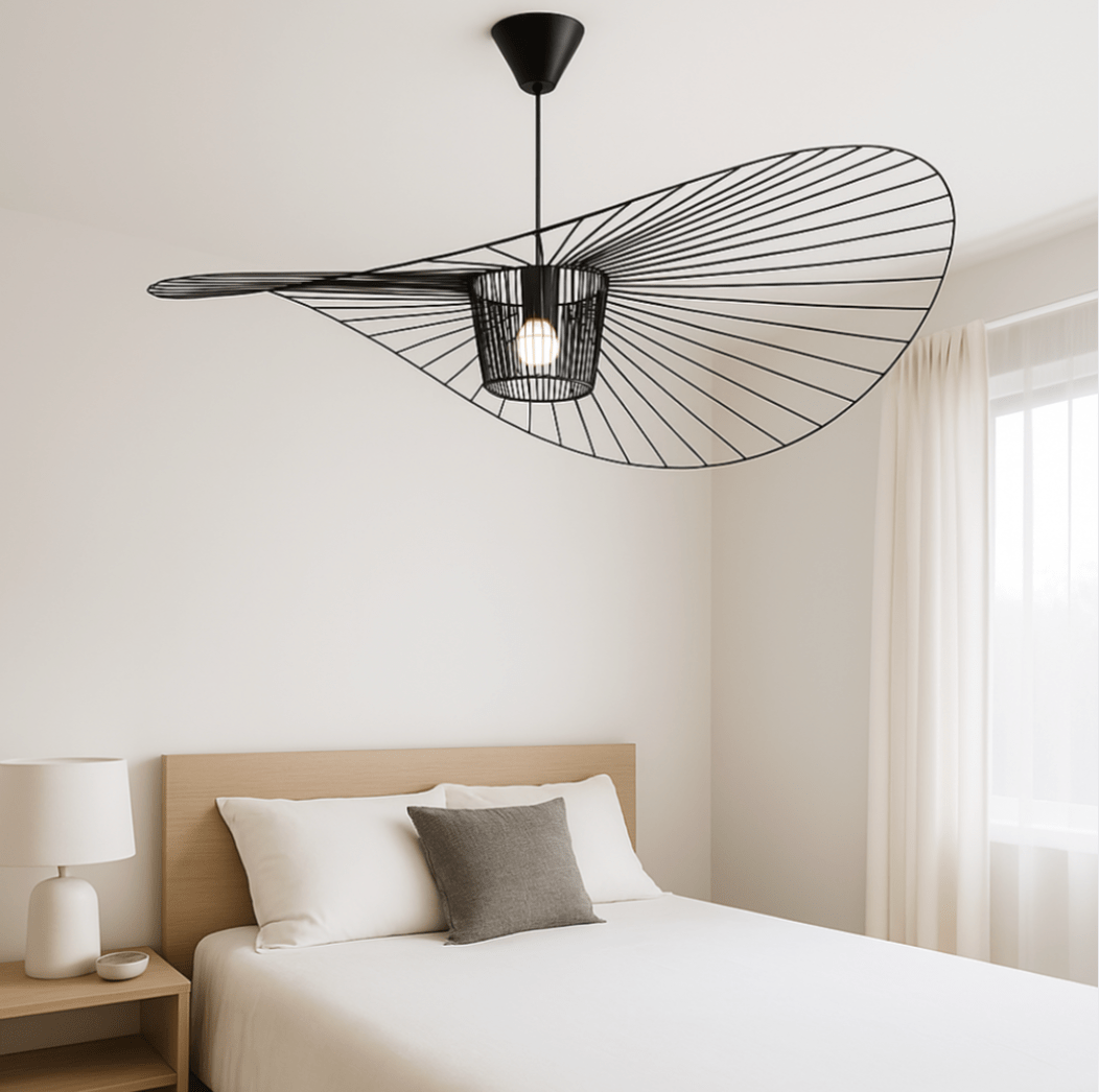 Vexaera Iron Frame Chandelier With Fabric Shade, Art Deco Inspired Lighting