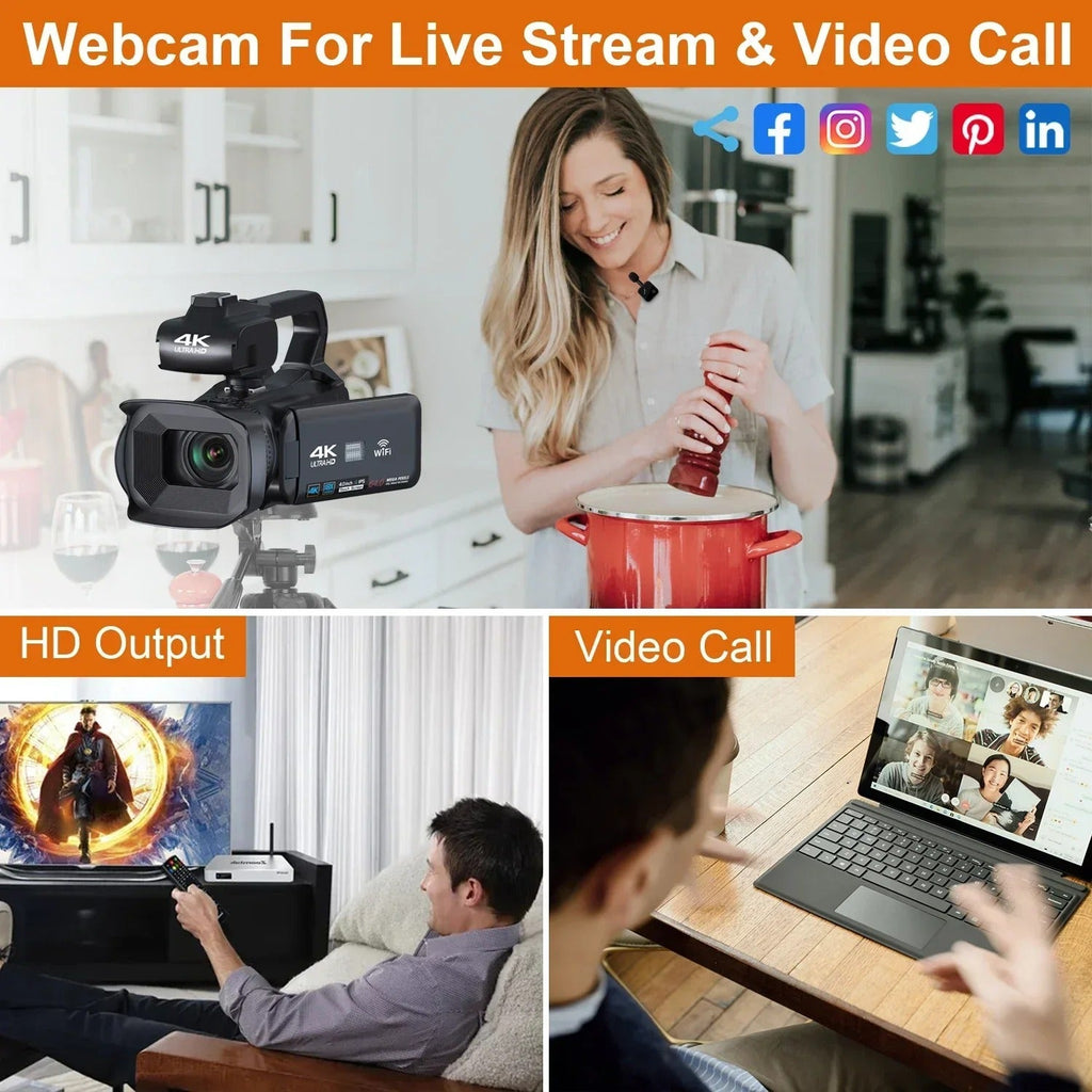 NexaCam Vlog 摄像机，带旋转屏幕、18倍变焦和麦克风输入