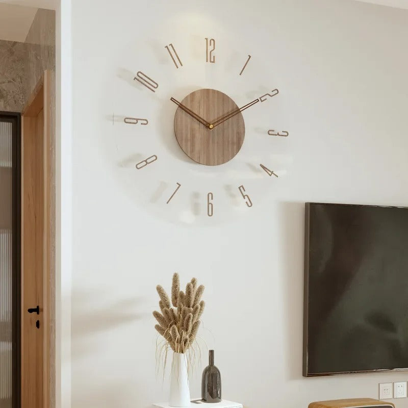 Orologio da parete Aeron minimalista in legno massello con movimento al quarzo silenzioso