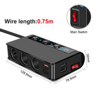 Caricatore per veicoli NovaCharge 180W con quattro porte USB e prese accendisigari