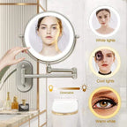 Oglindă de machiaj cu LED Luxeva Gold, cu mărire, reîncărcabilă, pentru baie
