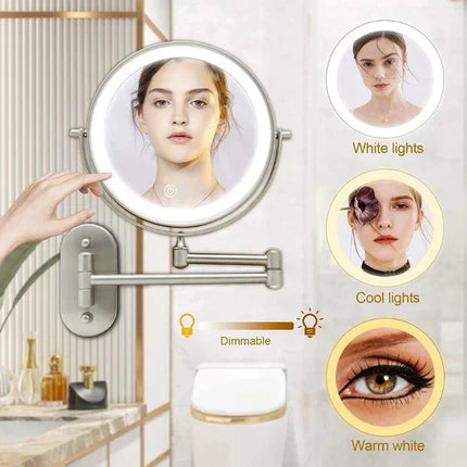 Oglindă de machiaj cu LED Luxeva Gold, cu mărire, reîncărcabilă, pentru baie