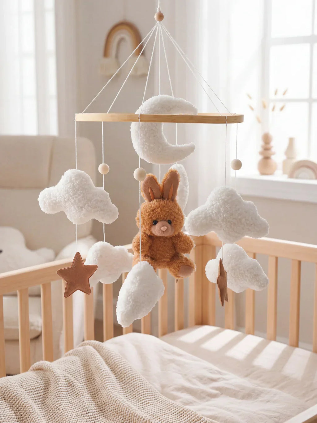 Compact Wooden Baby Mobile & Support Arm Set