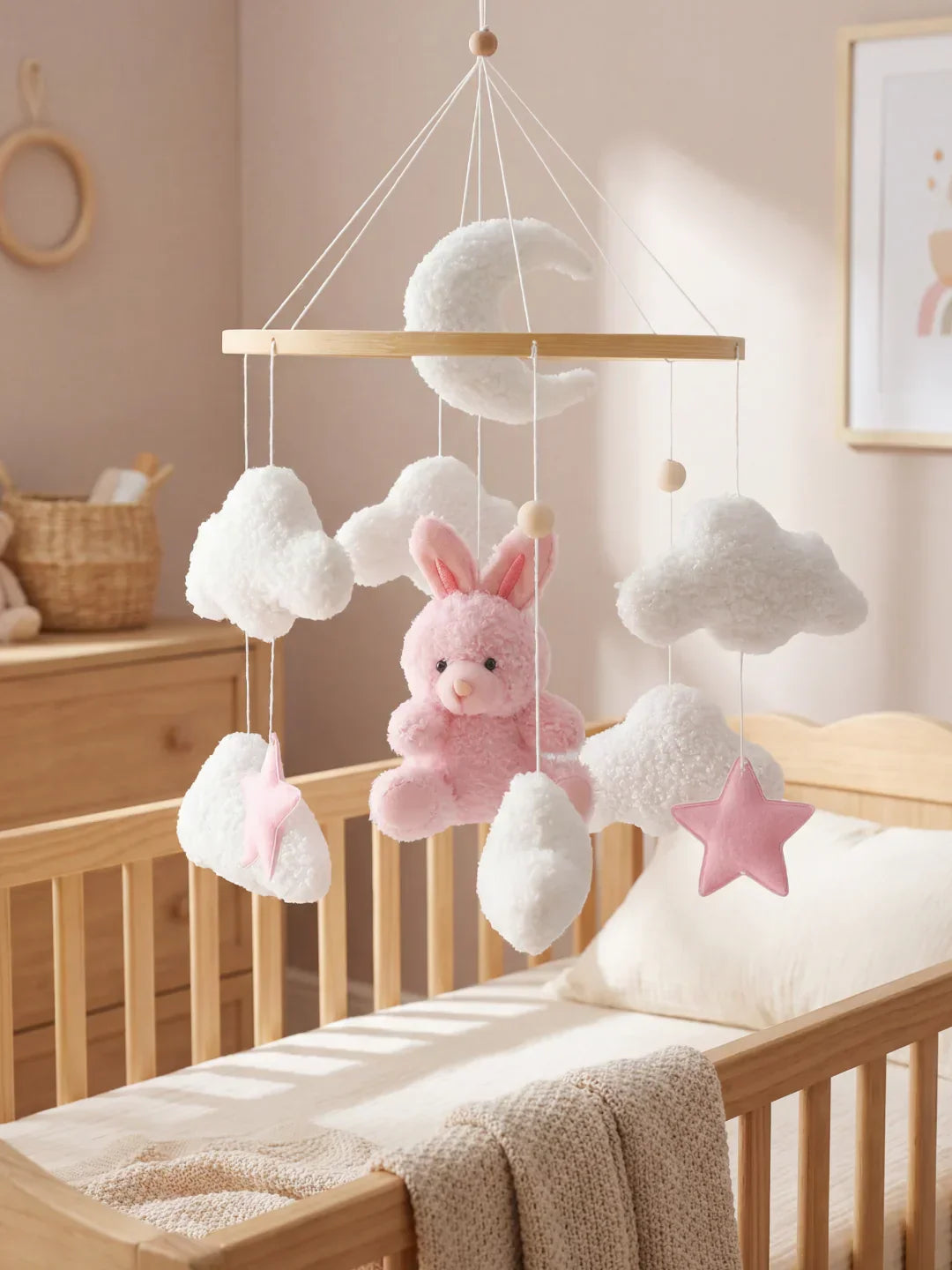Minimalist Wooden Baby Crib Mobile with Arm