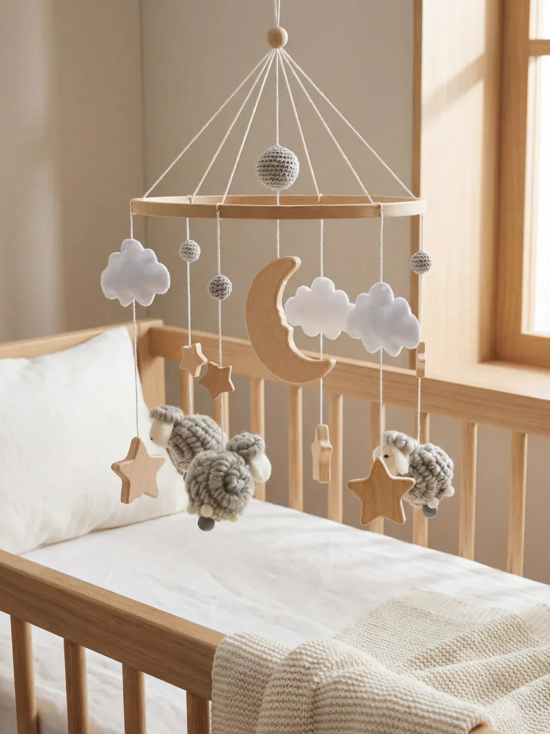 Wooden Baby Mobile – Gentle Crib Decor for Calm Sleep and Sensory Play