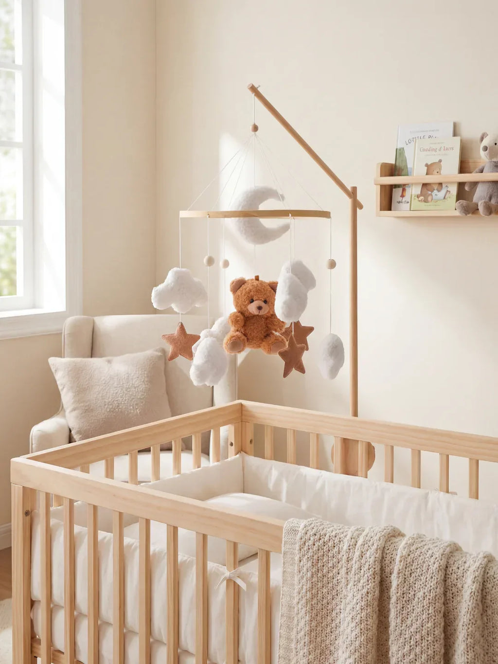 Compact Wooden Baby Mobile & Support Arm Set