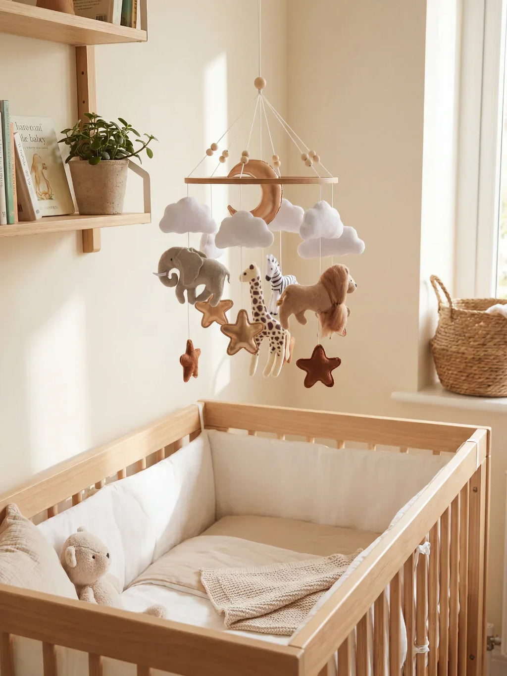 Minimalist Wooden Baby Crib Mobile with Arm
