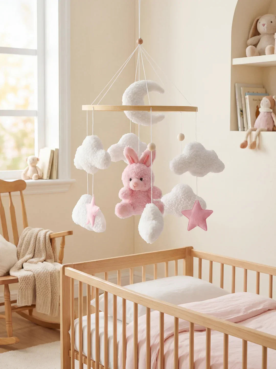 Minimalist Wooden Baby Crib Mobile with Arm