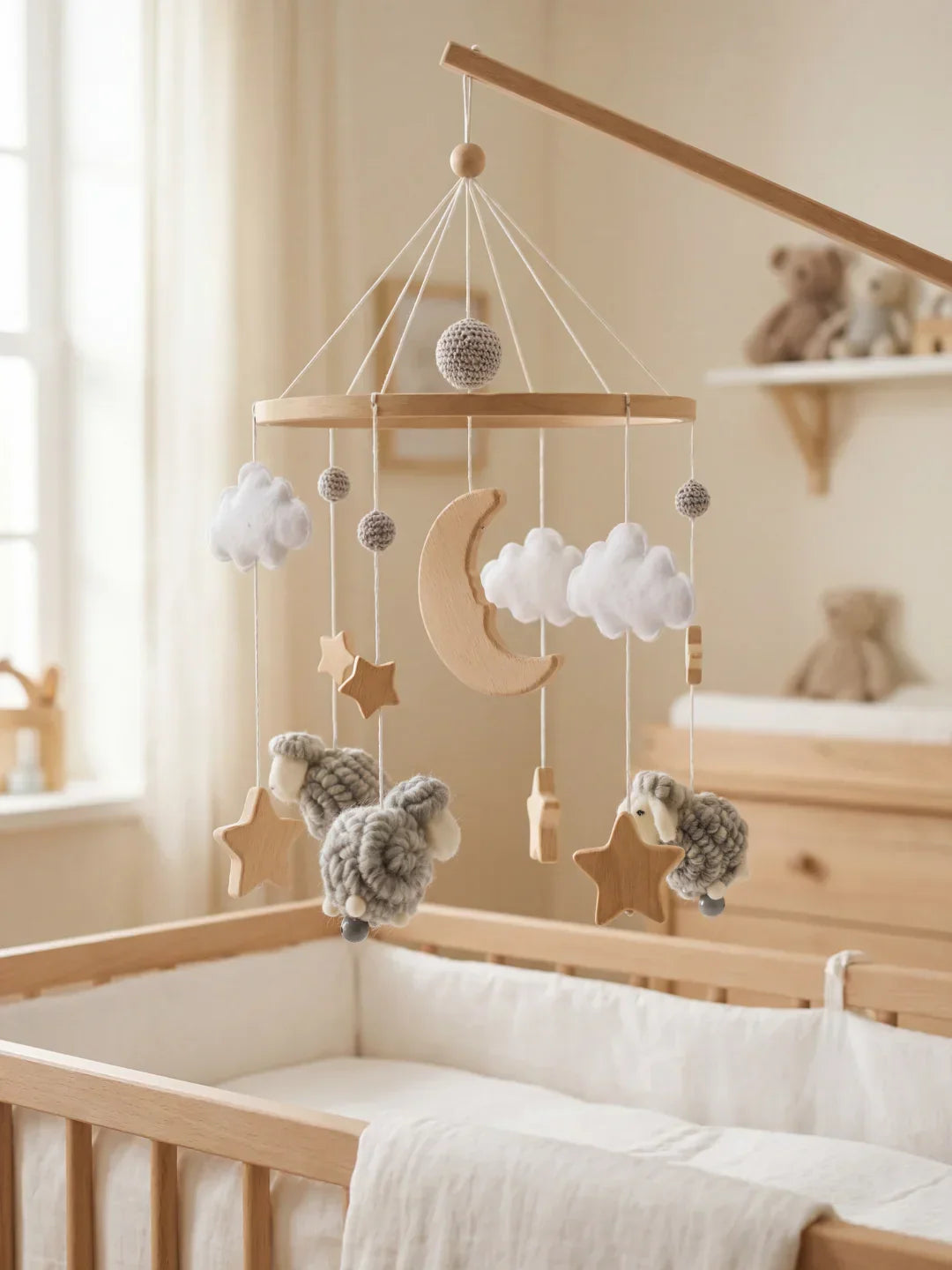 Wooden Baby Mobile – Gentle Crib Decor for Calm Sleep and Sensory Play