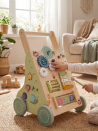 Premium Wooden Activity Walker for First Steps, Sensory Play, and Early Learning